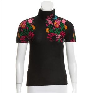 Issey Miyake Black Floral Pleats Top